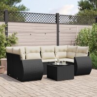 vidaXL 7-tlg. Garten-Sofagarnitur mit Kissen Schwarz Poly Rattan