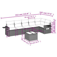 vidaXL 7-tlg. Garten-Sofagarnitur mit Kissen Schwarz Poly Rattan