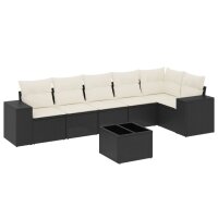 vidaXL 7-tlg. Garten-Sofagarnitur mit Kissen Schwarz Poly Rattan