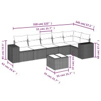 vidaXL 7-tlg. Garten-Sofagarnitur mit Kissen Schwarz Poly Rattan