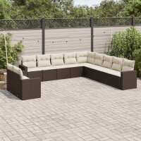 vidaXL 11-tlg. Garten-Sofagarnitur mit Kissen Braun Poly...