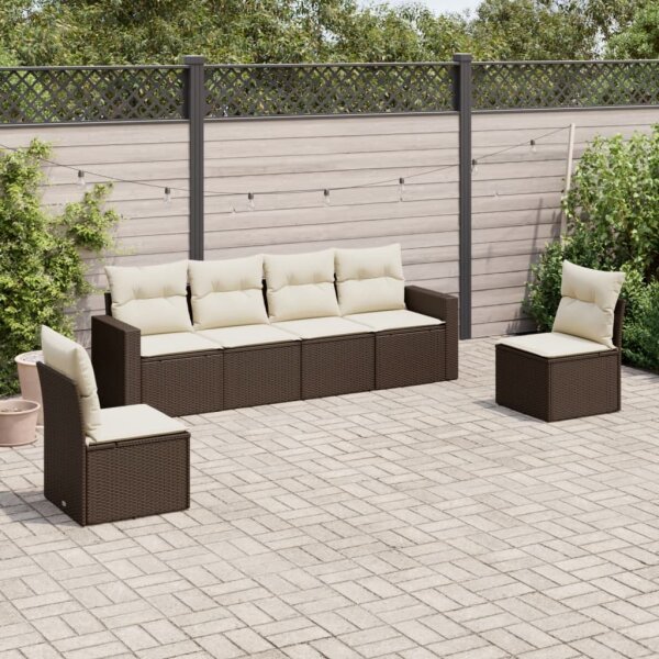 vidaXL 6-tlg. Garten-Sofagarnitur mit Kissen Braun Poly Rattan