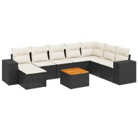 vidaXL 9-tlg. Garten-Sofagarnitur mit Kissen Schwarz Poly Rattan