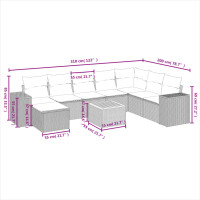 vidaXL 9-tlg. Garten-Sofagarnitur mit Kissen Schwarz Poly Rattan