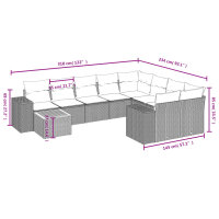 vidaXL 10-tlg. Garten-Sofagarnitur mit Kissen Schwarz Poly Rattan