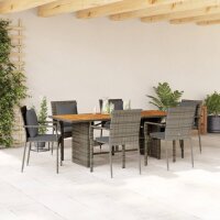 vidaXL 7-tlg. Garten-Essgruppe mit Kissen Grau Poly Rattan