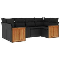 vidaXL 6-tlg. Garten-Sofagarnitur mit Kissen Schwarz Poly Rattan