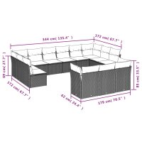 vidaXL 13-tlg. Garten-Sofagarnitur mit Kissen Schwarz Poly Rattan