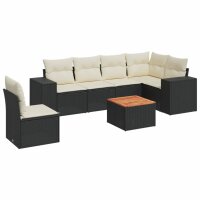 vidaXL 7-tlg. Garten-Sofagarnitur mit Kissen Schwarz Poly Rattan