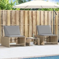 vidaXL Sonnenliegen 2 Stk. mit Tisch Beige Poly Rattan