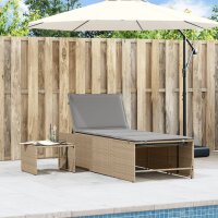 vidaXL Sonnenliegen 2 Stk. mit Tisch Beige Poly Rattan