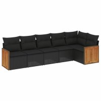 vidaXL 6-tlg. Garten-Sofagarnitur mit Kissen Schwarz Poly Rattan