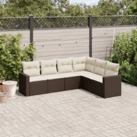 vidaXL 6-tlg. Garten-Sofagarnitur mit Kissen Braun Poly Rattan