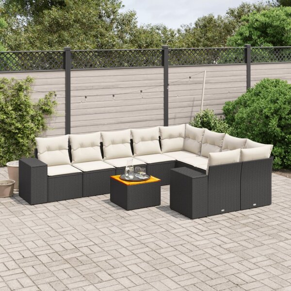 vidaXL 10-tlg. Garten-Sofagarnitur mit Kissen Schwarz Poly Rattan