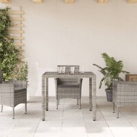 vidaXL Gartentisch mit Glasplatte Grau 90x90x75 cm Poly Rattan