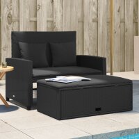 vidaXL Gartensofa mit Kissen 2-Sitzer Schwarz Poly Rattan