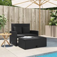 vidaXL Gartensofa mit Kissen 2-Sitzer Schwarz Poly Rattan