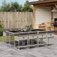 vidaXL 9-tlg. Garten-Essgruppe mit Kissen Hellgrau Poly Rattan