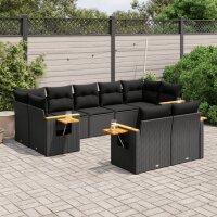 vidaXL 9-tlg. Garten-Sofagarnitur mit Kissen Schwarz Poly Rattan