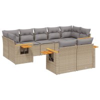 vidaXL 9-tlg. Garten-Sofagarnitur mit Kissen Beige Poly Rattan