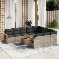 vidaXL 11-tlg. Garten-Sofagarnitur mit Kissen Grau Poly...