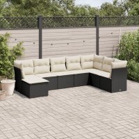 vidaXL 8-tlg. Garten-Sofagarnitur mit Kissen Schwarz Poly Rattan