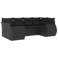 vidaXL 6-tlg. Garten-Sofagarnitur mit Kissen Schwarz Poly Rattan