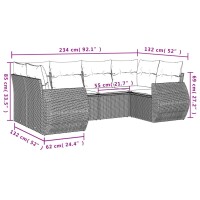 vidaXL 6-tlg. Garten-Sofagarnitur mit Kissen Schwarz Poly Rattan