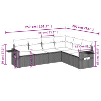 vidaXL 6-tlg. Garten-Sofagarnitur mit Kissen Braun Poly Rattan