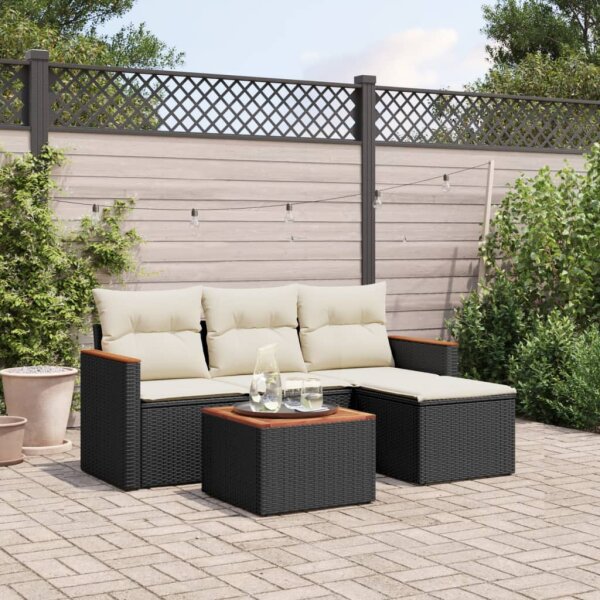 vidaXL 5-tlg. Garten-Sofagarnitur mit Kissen Schwarz Poly Rattan