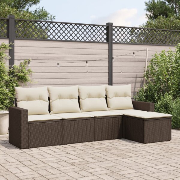 vidaXL 5-tlg. Garten-Sofagarnitur mit Kissen Braun Poly Rattan