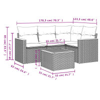 vidaXL 5-tlg. Garten-Sofagarnitur mit Kissen Schwarz Poly Rattan