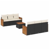 vidaXL 7-tlg. Garten-Sofagarnitur mit Kissen Schwarz Poly Rattan