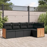 vidaXL 5-tlg. Garten-Sofagarnitur mit Kissen Schwarz Poly Rattan