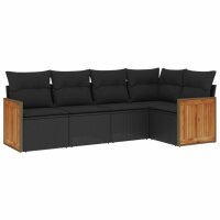 vidaXL 5-tlg. Garten-Sofagarnitur mit Kissen Schwarz Poly Rattan