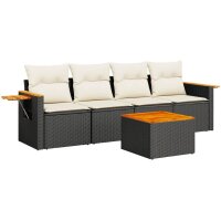 vidaXL 5-tlg. Garten-Sofagarnitur mit Kissen Schwarz Poly Rattan