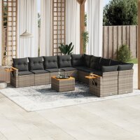 vidaXL 11-tlg. Garten-Sofagarnitur mit Kissen Grau Poly...