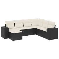 vidaXL 7-tlg. Garten-Sofagarnitur mit Kissen Schwarz Poly Rattan