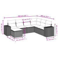 vidaXL 7-tlg. Garten-Sofagarnitur mit Kissen Schwarz Poly Rattan