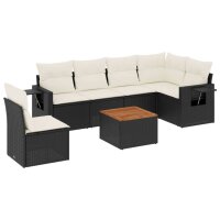 vidaXL 7-tlg. Garten-Sofagarnitur mit Kissen Schwarz Poly Rattan