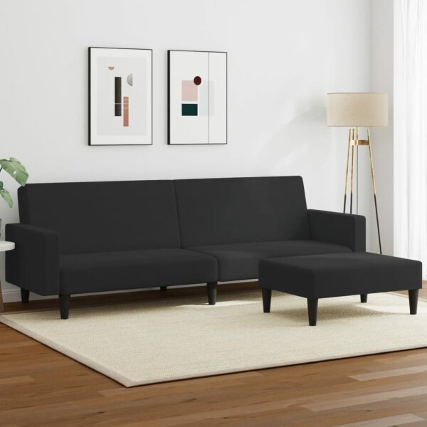 vidaXL Schlafsofa 2-Sitzer mit Fußhocker Schwarz Samt