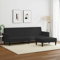 vidaXL Schlafsofa 2-Sitzer mit Fußhocker Schwarz Samt