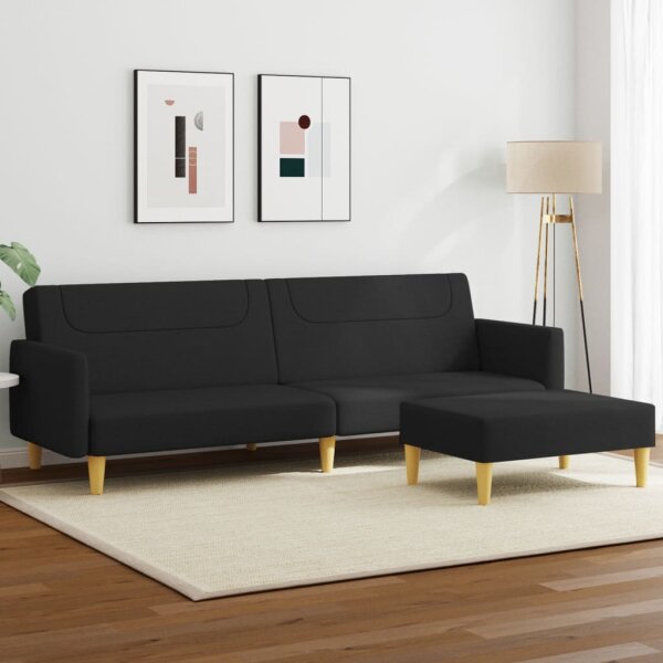 vidaXL Schlafsofa 2-Sitzer mit Fu&szlig;hocker Schwarz Stoff