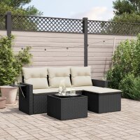 vidaXL 4-tlg. Garten-Sofagarnitur mit Kissen Schwarz Poly Rattan