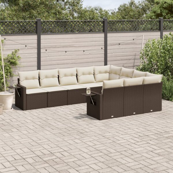 vidaXL 10-tlg. Garten-Sofagarnitur mit Kissen Braun Poly Rattan