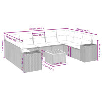 vidaXL 10-tlg. Garten-Sofagarnitur mit Kissen Schwarz Poly Rattan