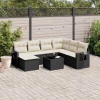 vidaXL 8-tlg. Garten-Sofagarnitur mit Kissen Schwarz Poly Rattan