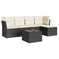 vidaXL 6-tlg. Garten-Sofagarnitur mit Kissen Schwarz Poly Rattan