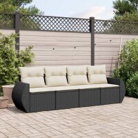 vidaXL 4-tlg. Garten-Sofagarnitur mit Kissen Schwarz Poly...