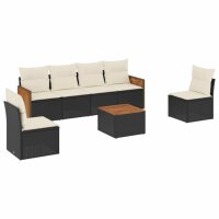 vidaXL 7-tlg. Garten-Sofagarnitur mit Kissen Schwarz Poly Rattan